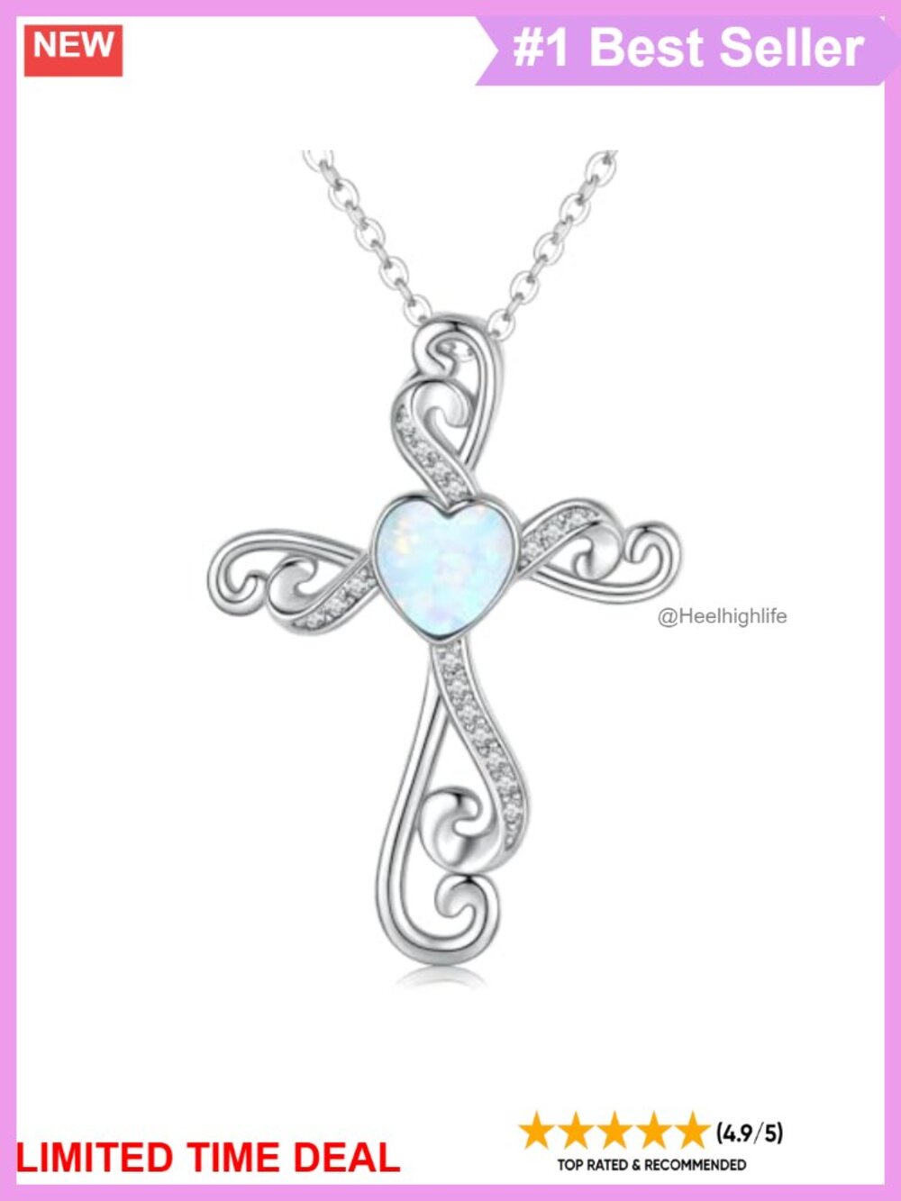 925 Sterling Silver Cross Pendant Necklace Opal Religious Jewelry Gift for Women